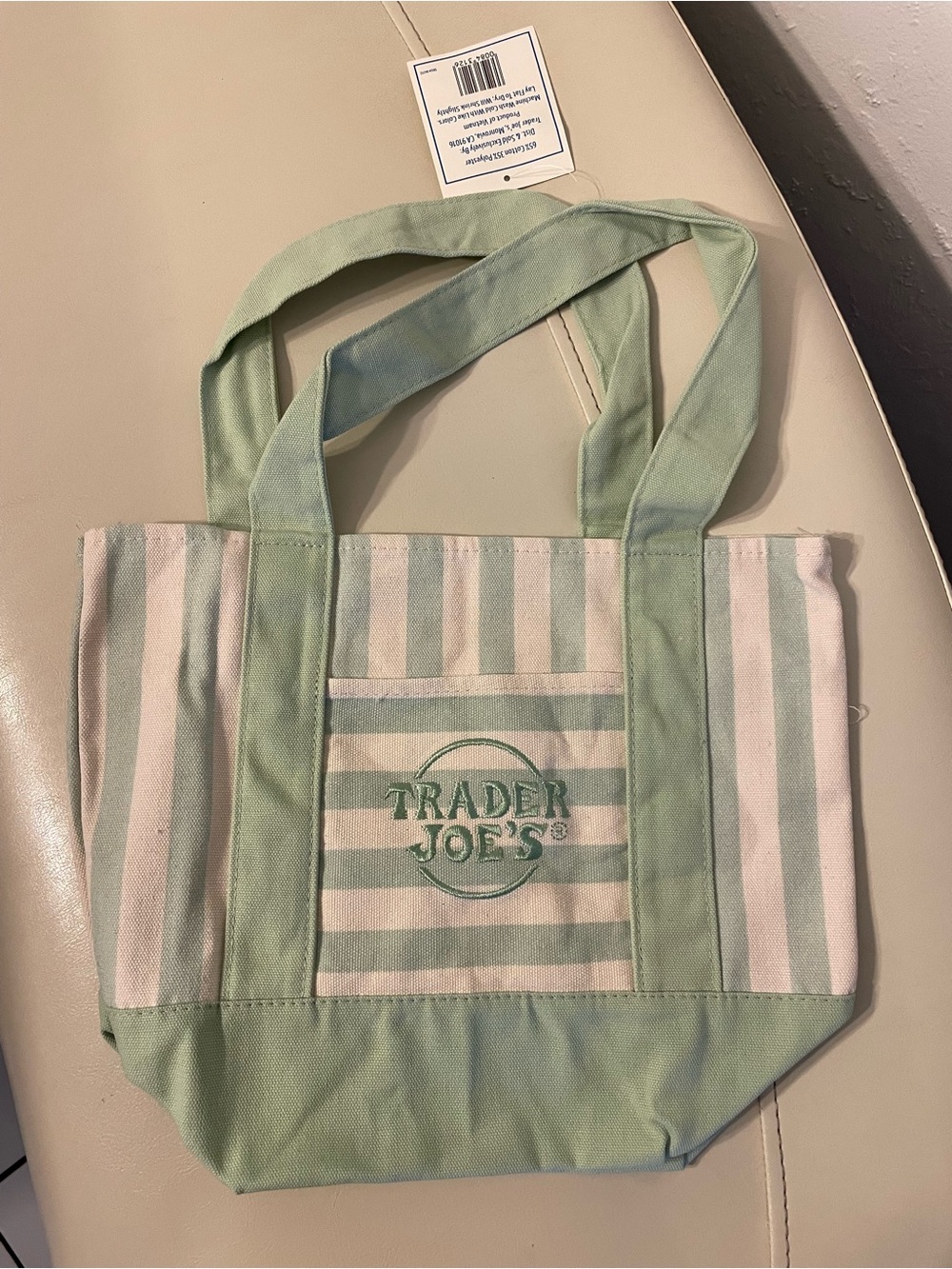 Trader Joe’s Green Striped Canvas Tote Bag